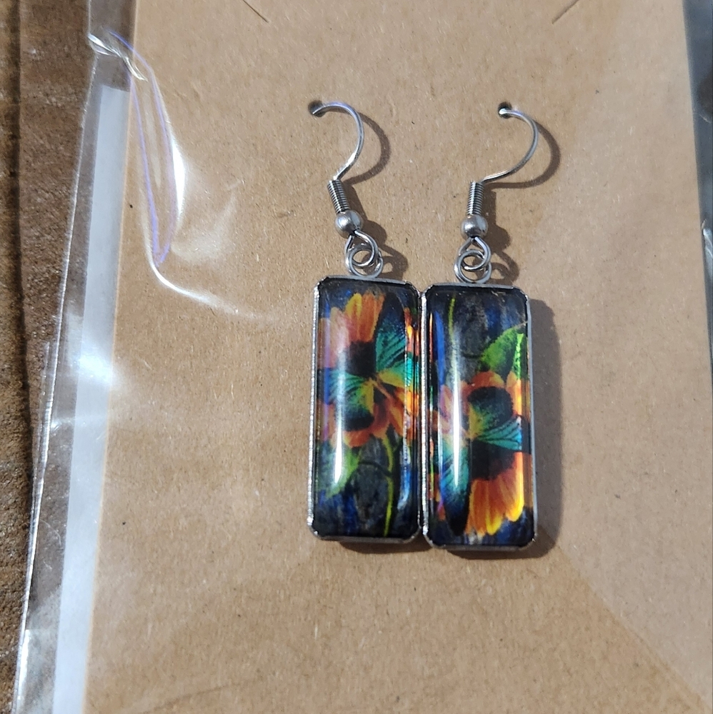 Floral and Butterfly Rectangular Earrings